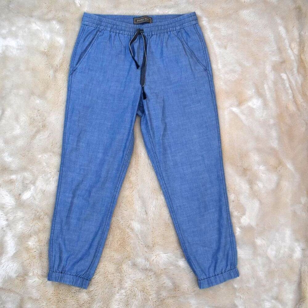 Point Sur Seaside Cotton Pants Sz 4 Blue High Waist Cropped Stretch Waist Comfy - Picture 4 of 14